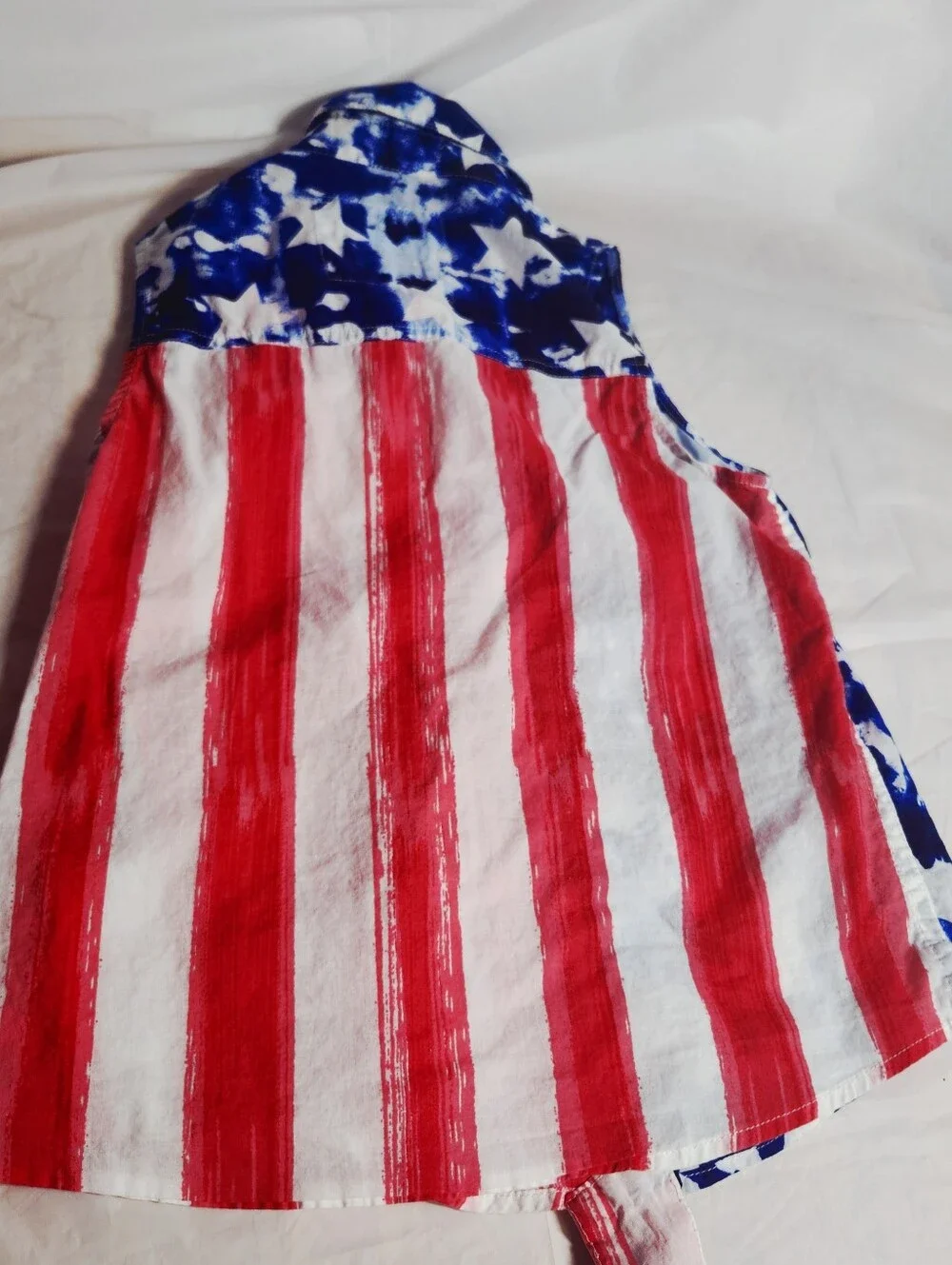Girl Justice Sleevless Shirt Flag 4th Of July Sz 14 Red White Blue Bottom Tie